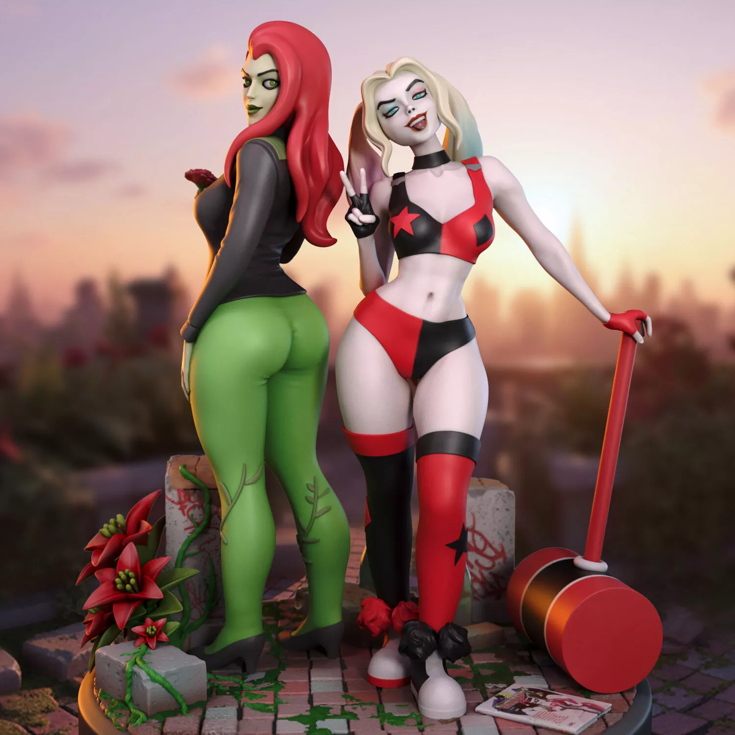 Harley Quinn and Poison Ivy cartoon for 3D printing 3D print model