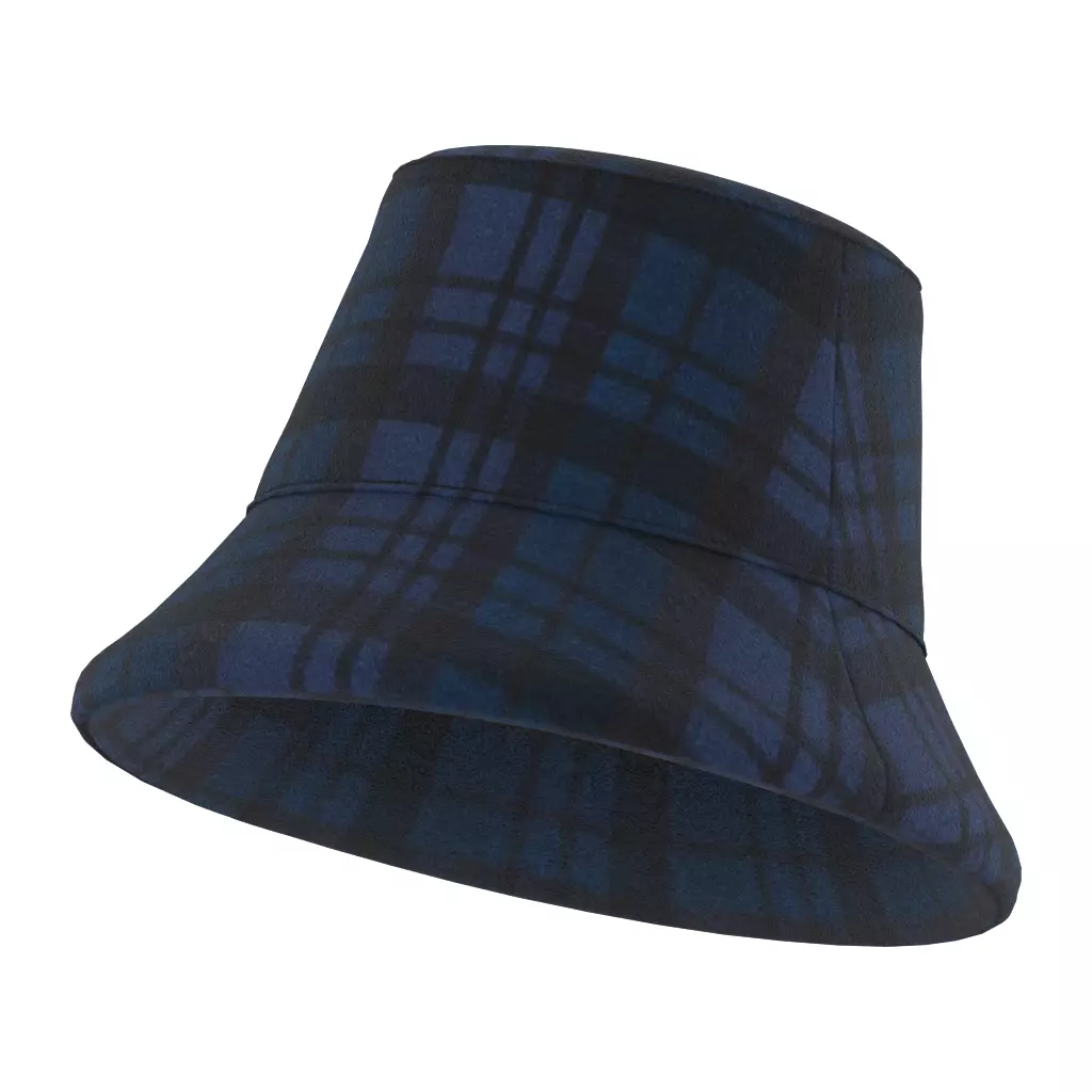 Navy Blue Plaid Wool Bucket Hat Low-poly 3D model