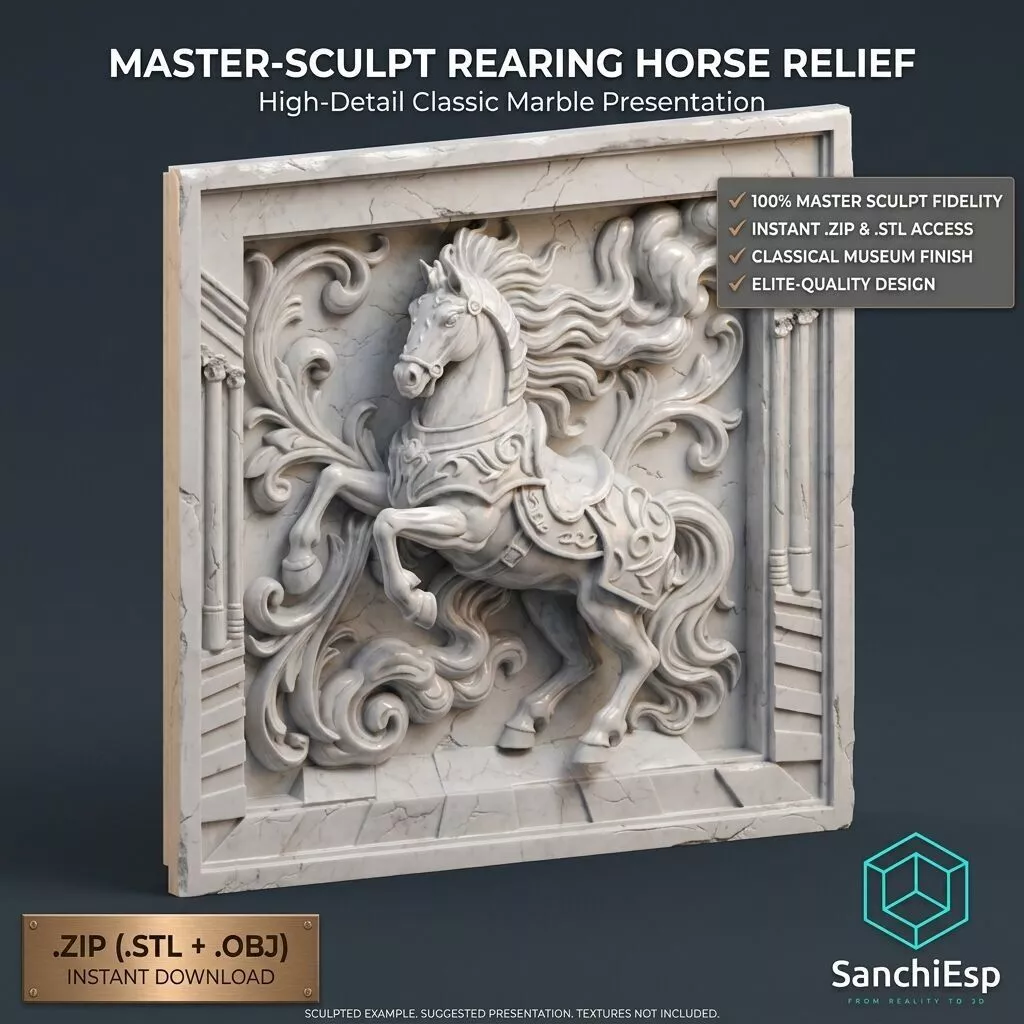 Rearing Horse Baroque Relief Master Sculpt Wall Art 3D print model