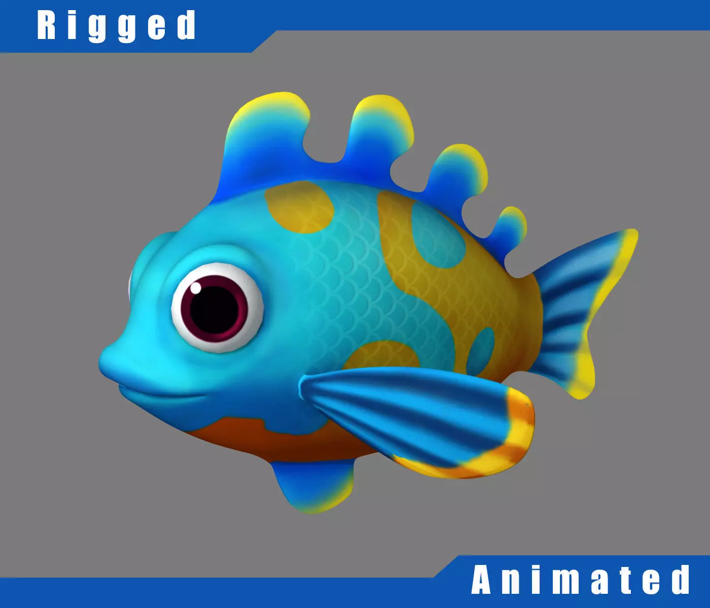 Cartoon Fish02  Rigged Animated 3D model_0