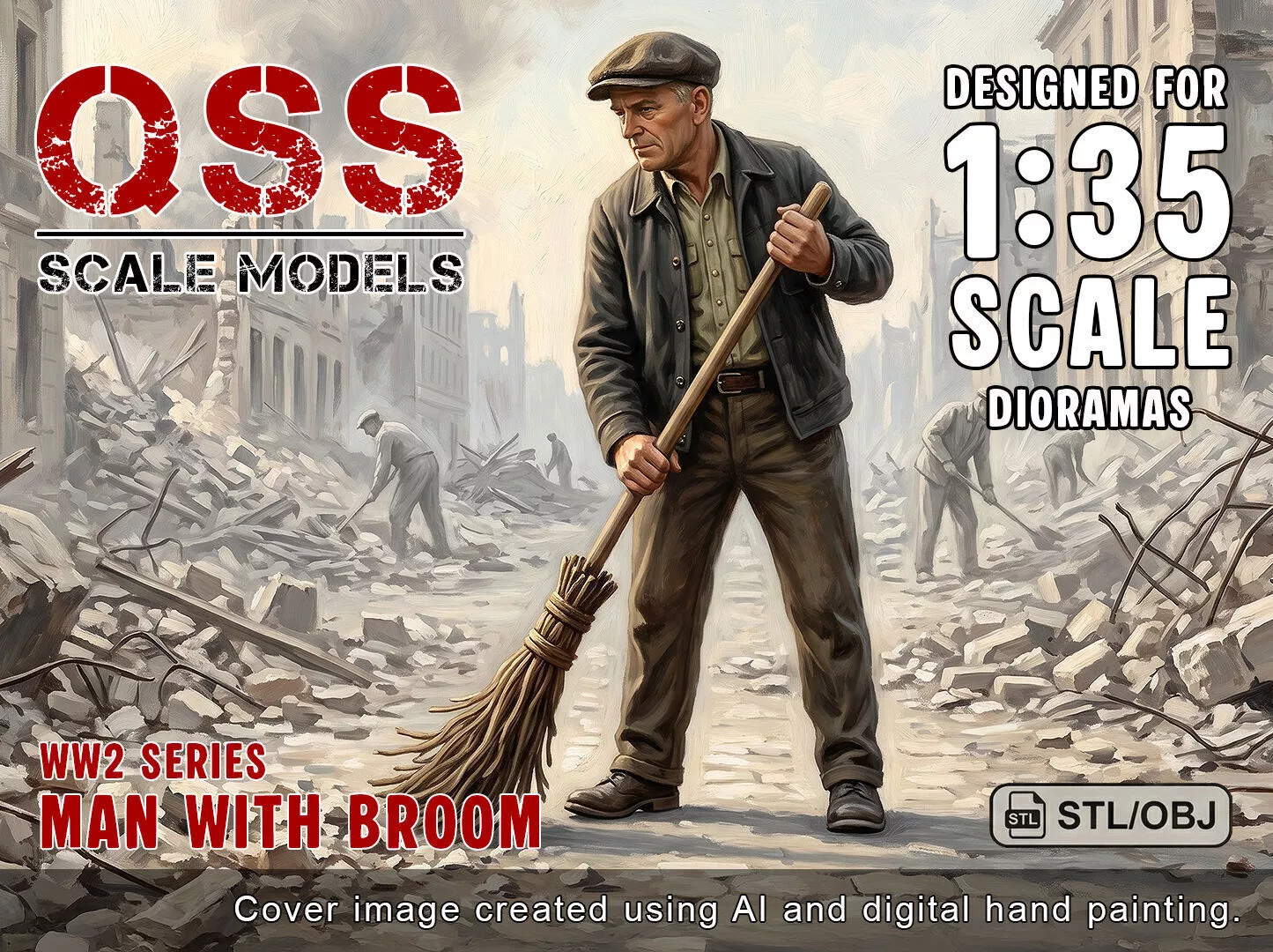 WW2 Civilian Worker with Broom Diorama Figure 3D print model