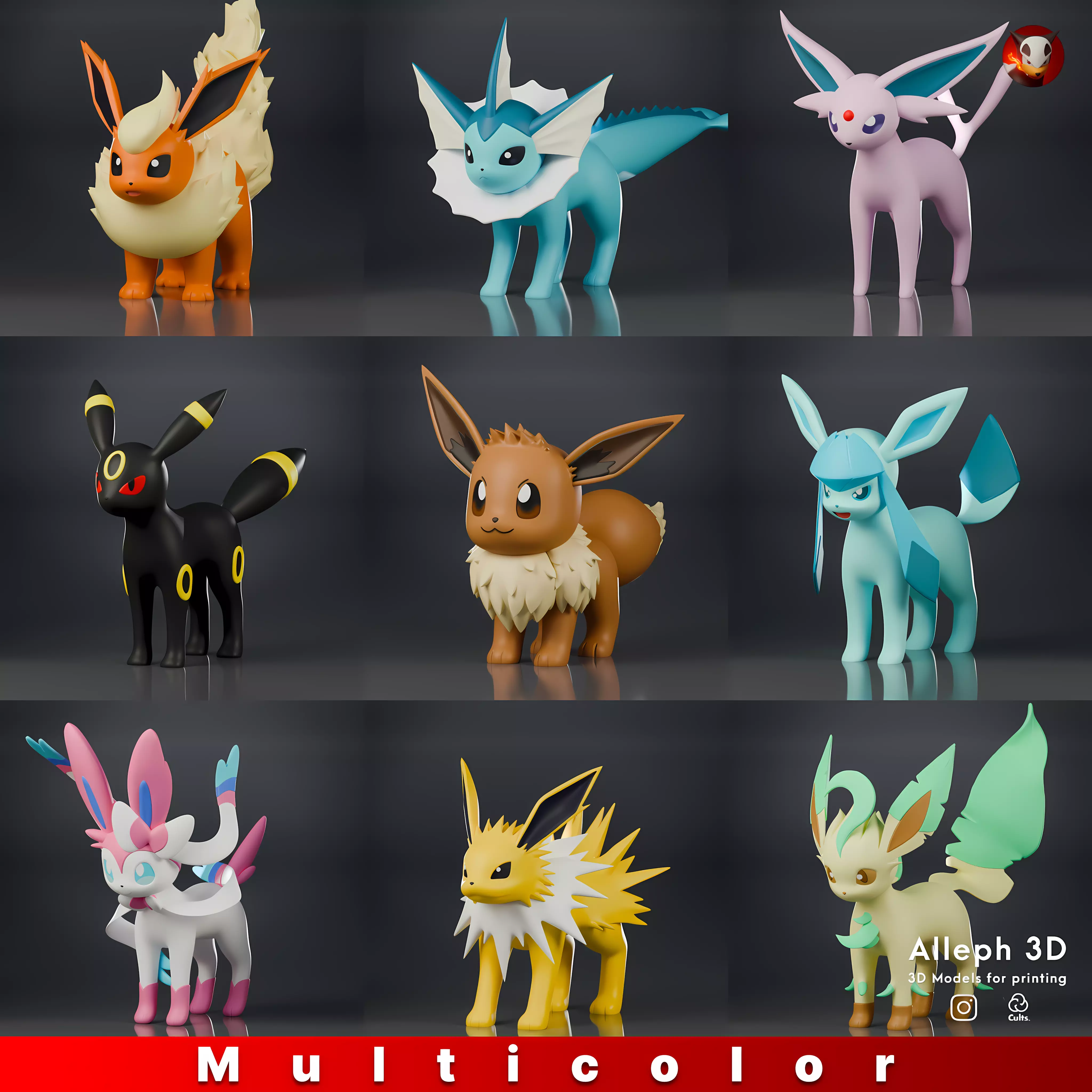 Pokemon Eeveelutions Multicolor 3D print model