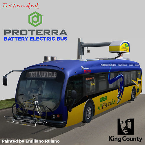 Proterra Electric bus King County livery Extended Low-poly 3D model
