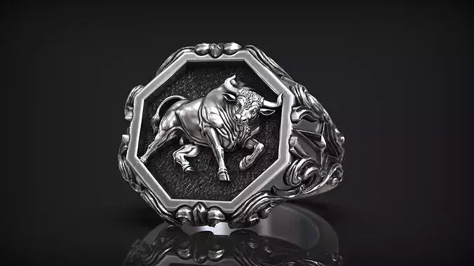 Taurus Zodiac Sign Bull Antique Sculpture Signet