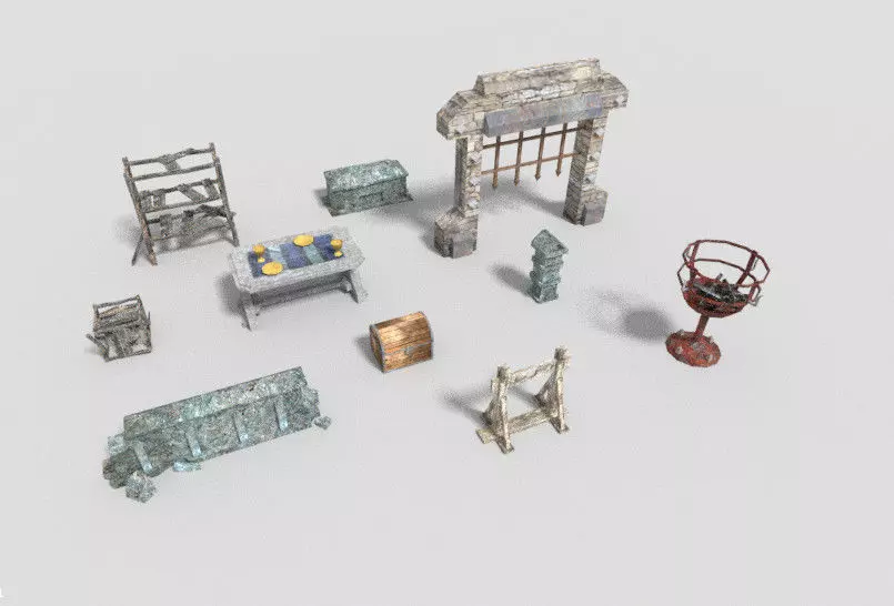 3D model 10 low poly dungeon props pack 1 VR / AR / low-poly | CGTrader
