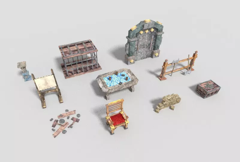 3D model 10 low poly dungeon props pack 2 VR / AR / low-poly | CGTrader