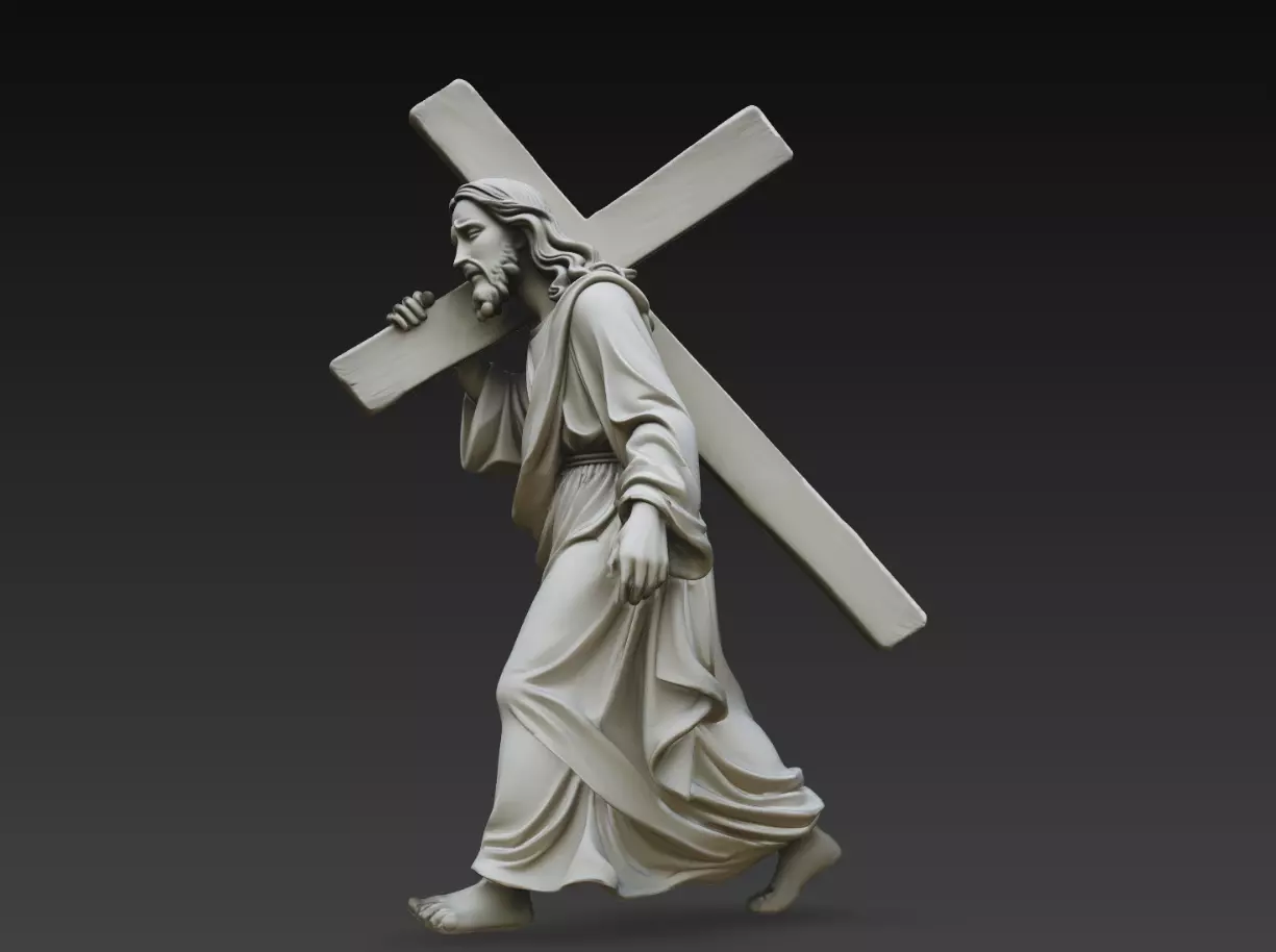 Jesus Bearing the Cross STL Christian Passion Statue 3D print model
