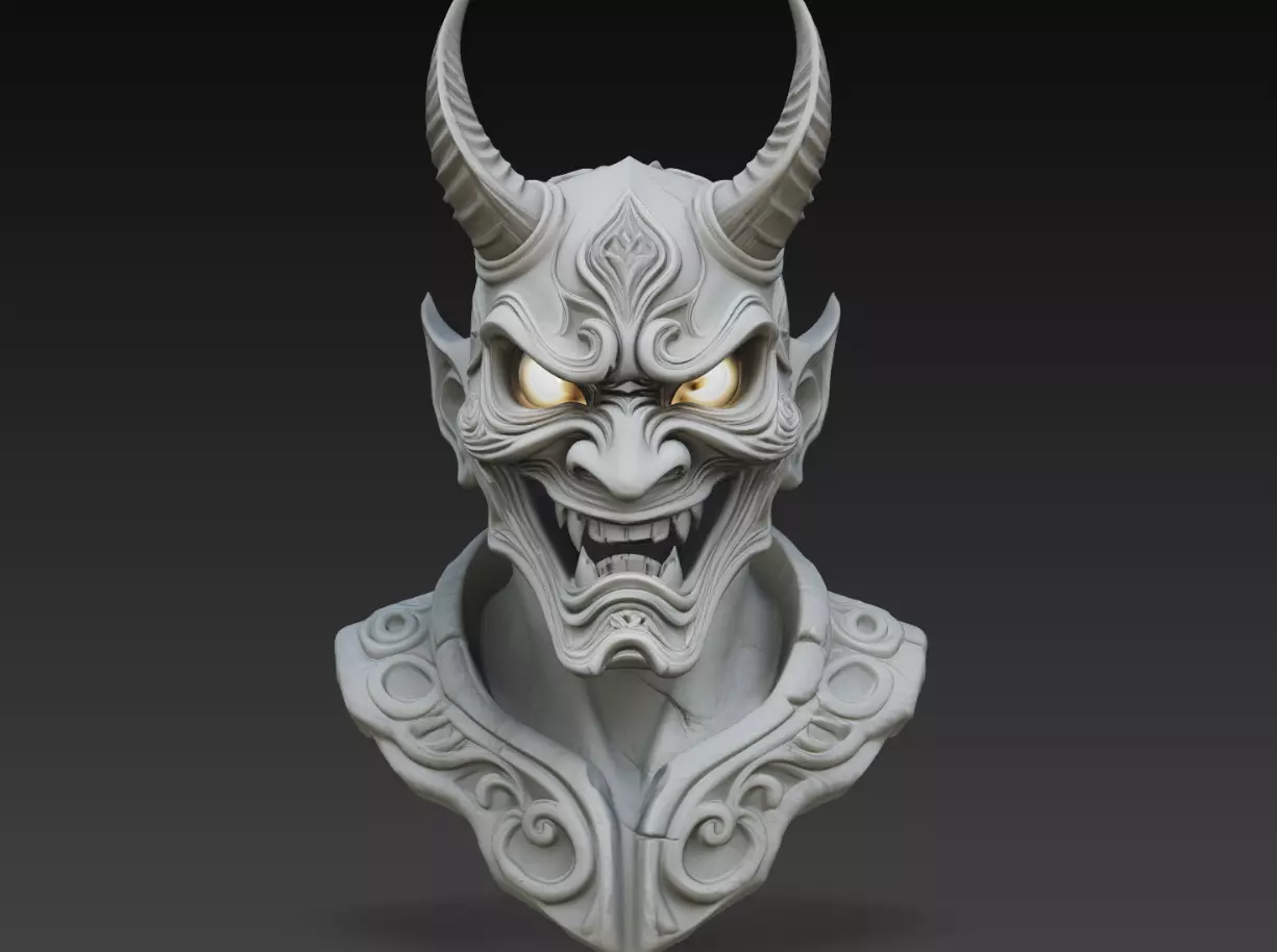 Infernal Oni Bust STL Japanese Demon Sculpture Model 3D print model