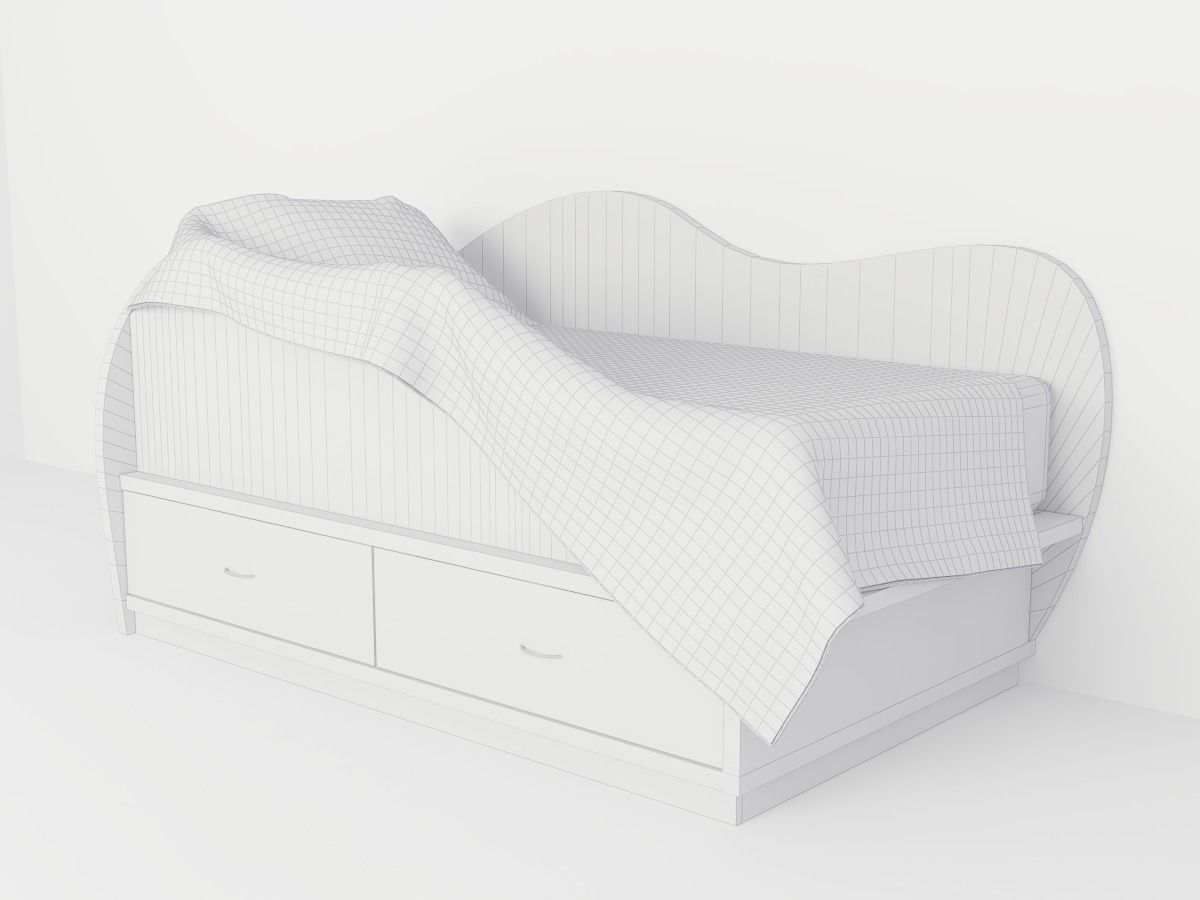 bed with drawers and blanket 3D model_3