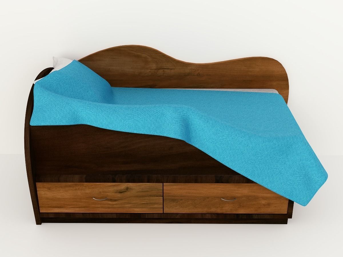bed with drawers and blanket 3D model_1