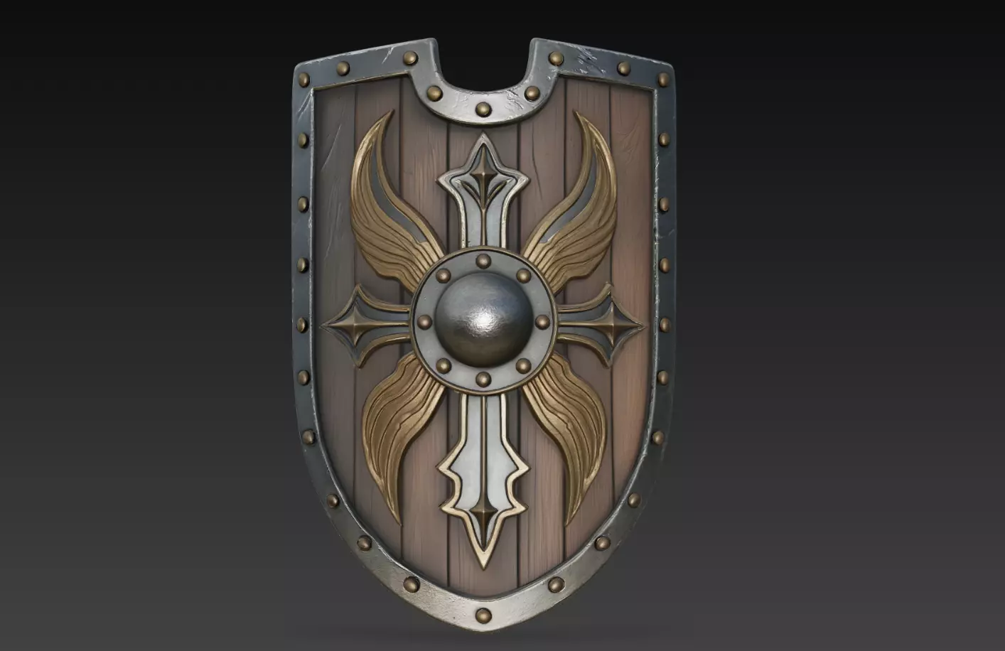 Winged Cross Shield Medieval Knight Armor Relief STL 3D print model