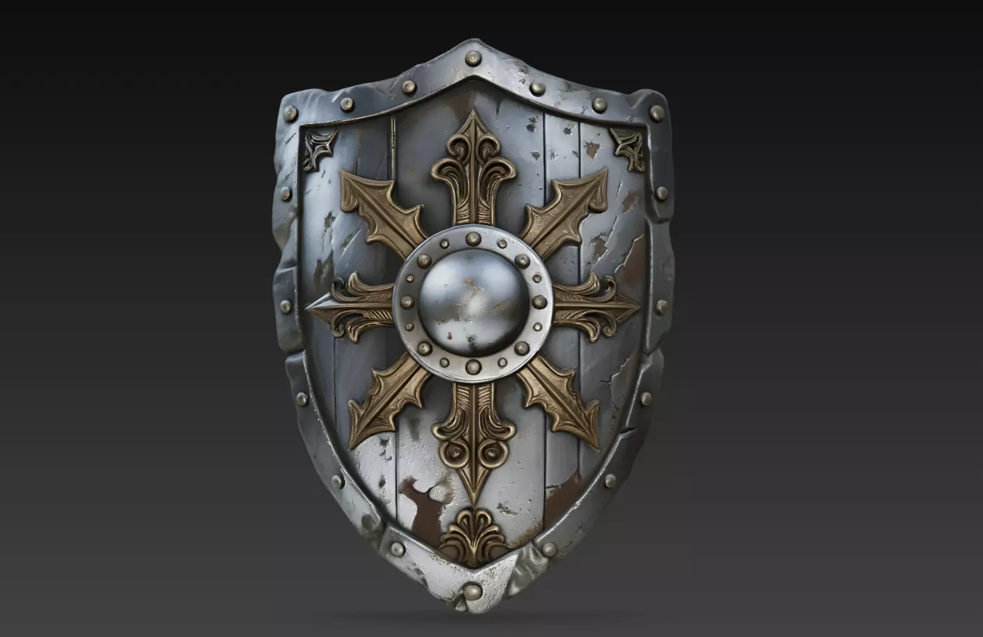 Ornate Cross Shield Medieval Knight Armor Wall Relief STL 3D print model