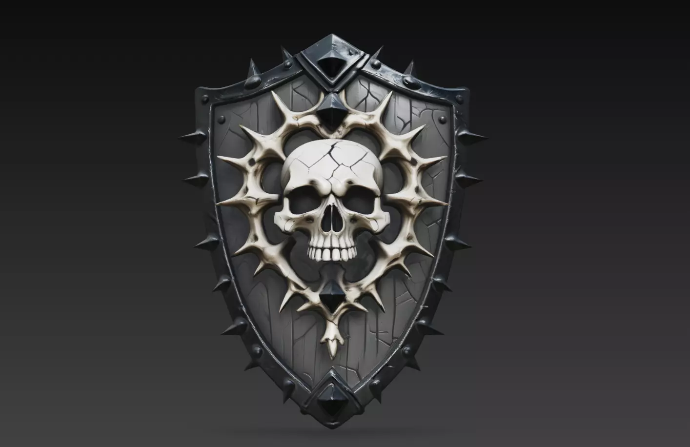 Skull Thorn Shield Dark Gothic Wall Relief STL 3D print model