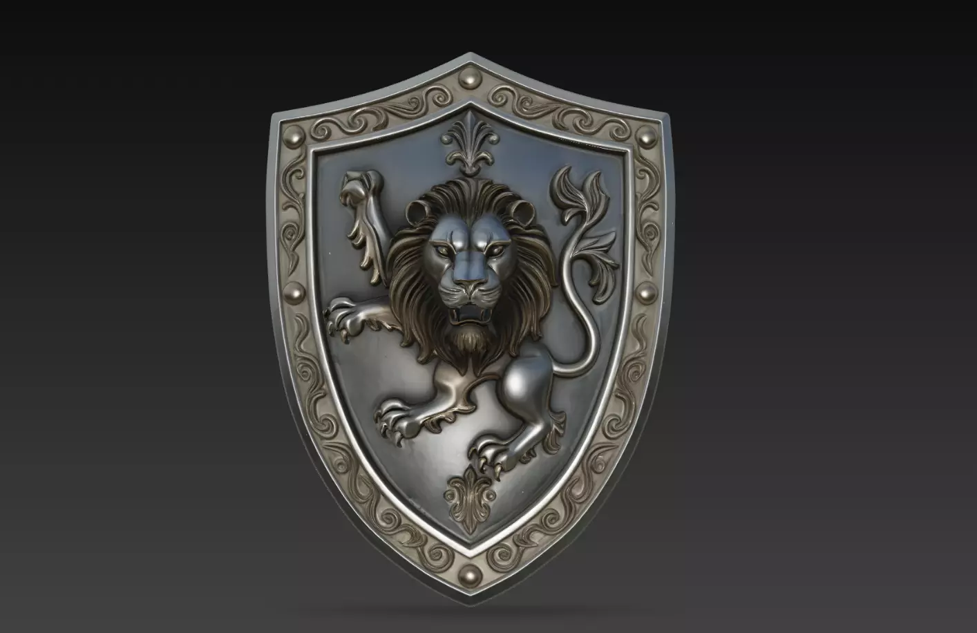 Lion Heraldic Shield Crest Medieval Wall Relief STL Model 3D print model