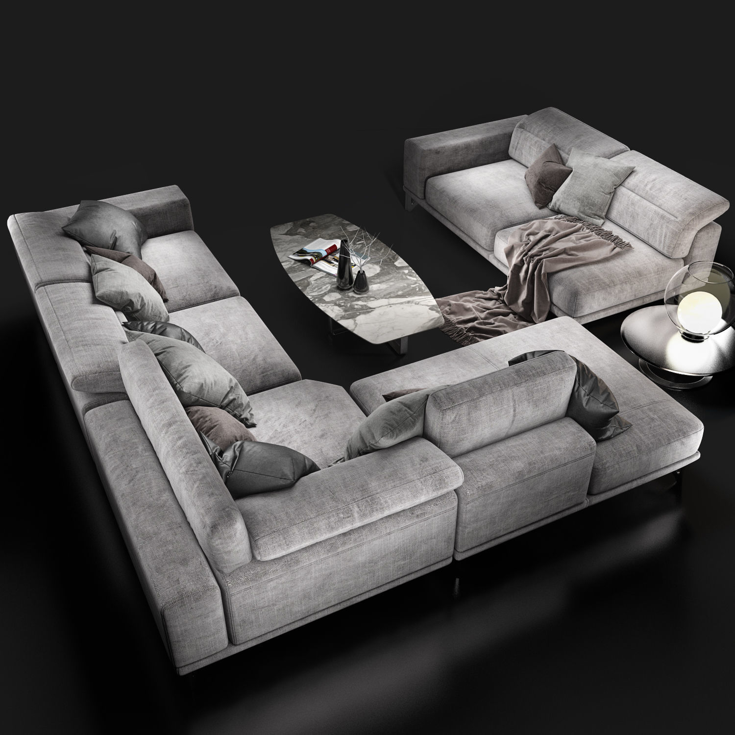Sofa NATUZZI Italo 2983 grey 3D model_4