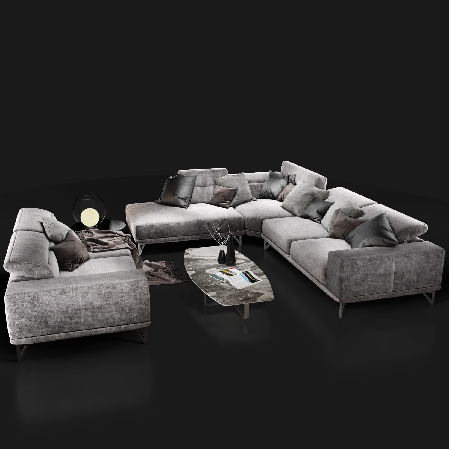 Sofa NATUZZI Italo 2983 grey 3D model_3