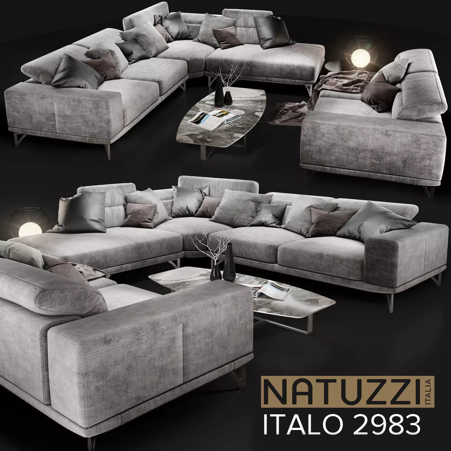 Sofa NATUZZI Italo 2983 grey 3D model_0