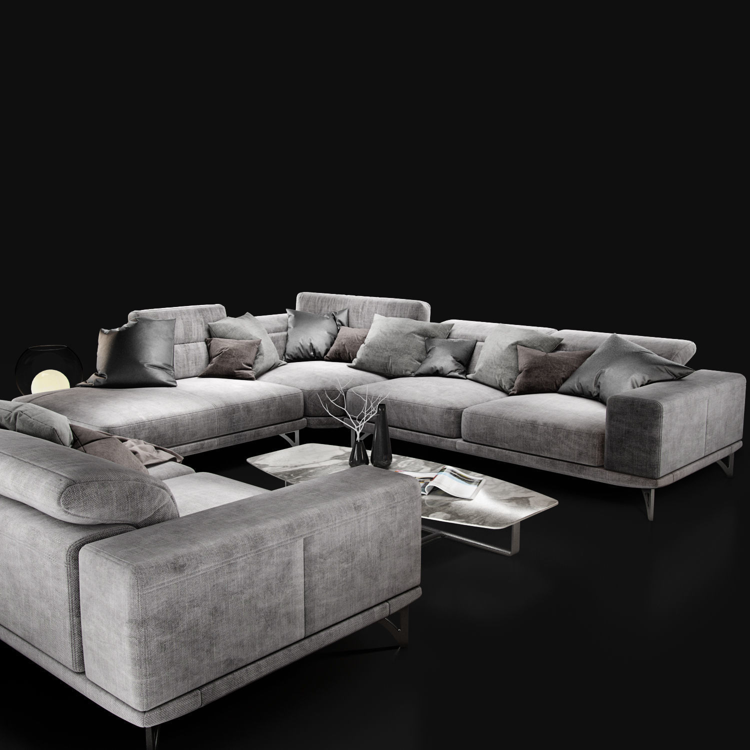 Sofa NATUZZI Italo 2983 grey 3D model_2