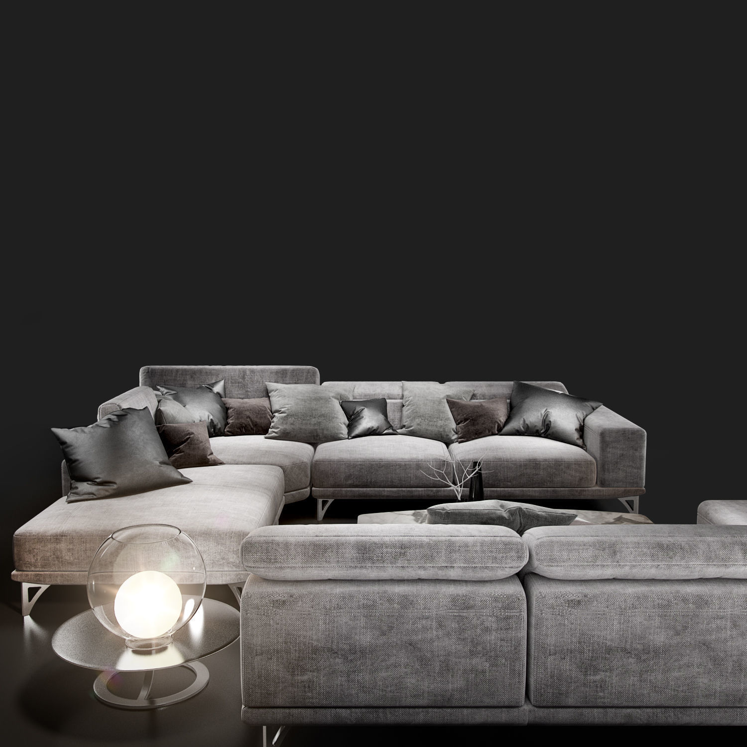 Sofa NATUZZI Italo 2983 grey 3D model_1