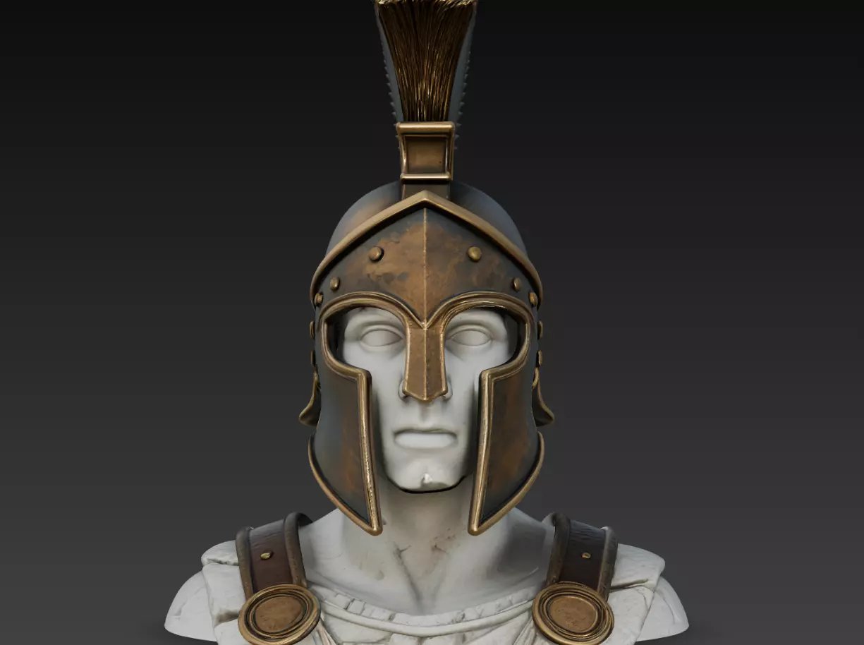 Ancient Spartan Warrior Bust STL Greek Helmet Sculpture 3D print model