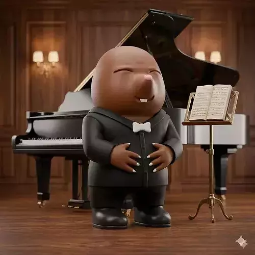 Maestro Noir Cute Mole Pianist Character