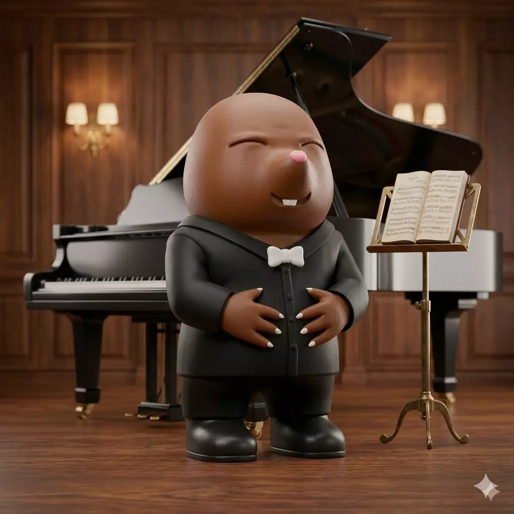 Maestro Noir Cute Mole Pianist Character 3D model