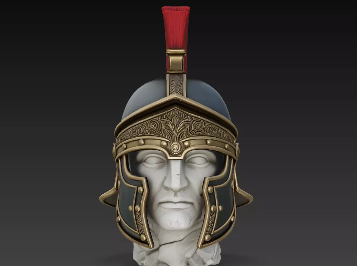 Ornate Spartan Helmet Bust STL Greek Warrior Sculpture 3D print model