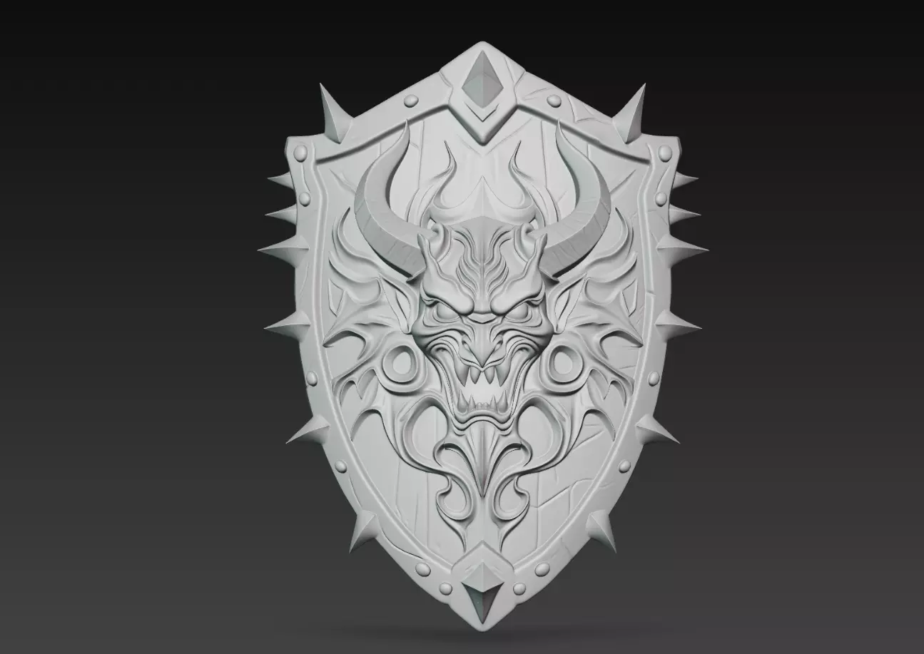 Spiked Demon Shield Relief Dark Fantasy Wall Decor STL 3D print model