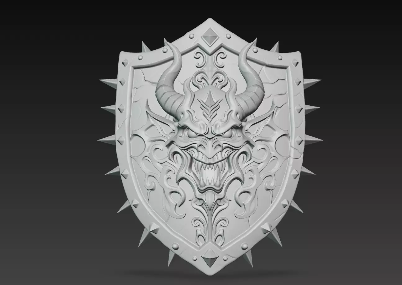 Demonic Horned Shield Relief Spiked Fantasy Wall Decor 3D print model