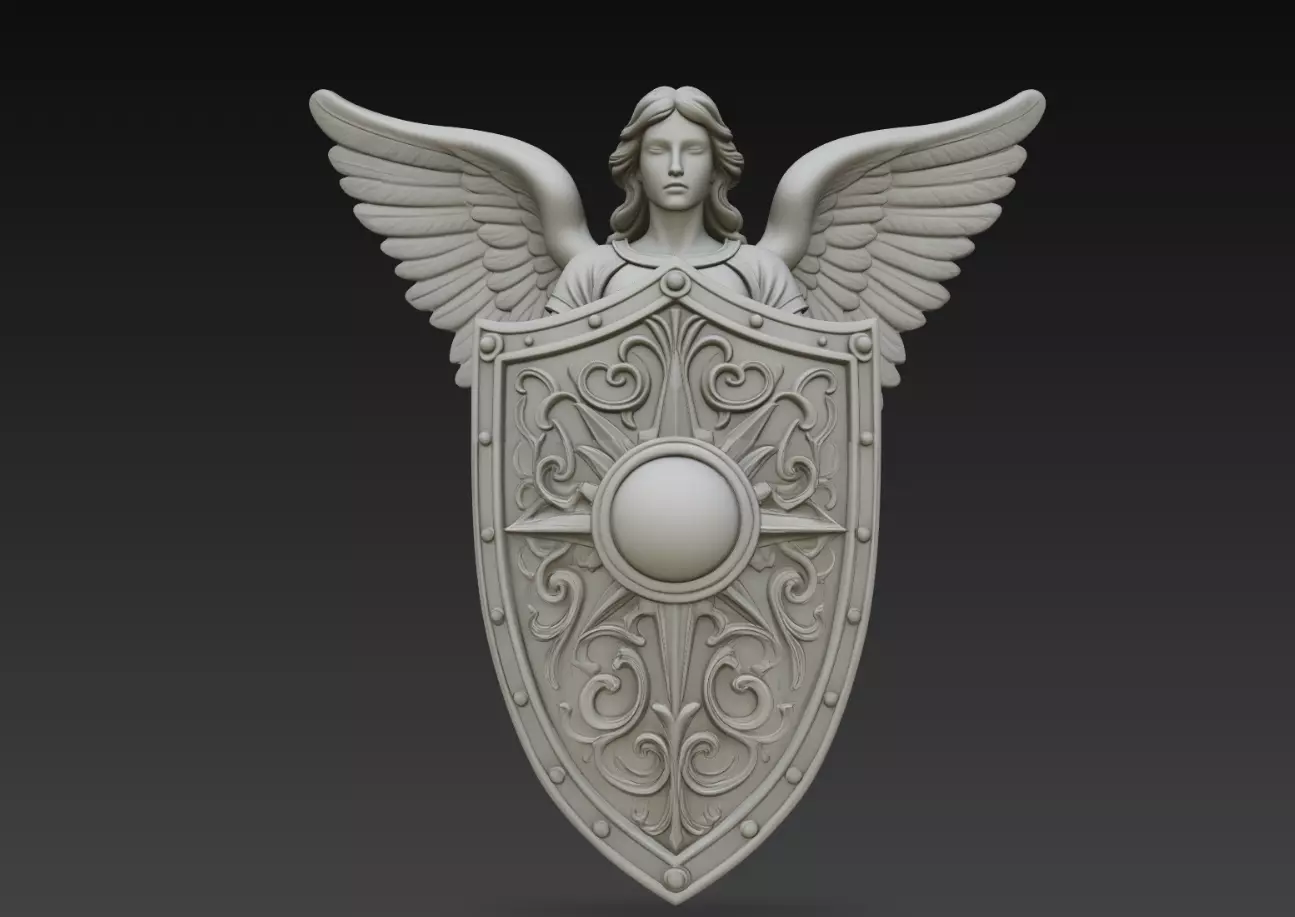Angel Guardian Shield Relief Sacred Winged Protector STL 3D print model