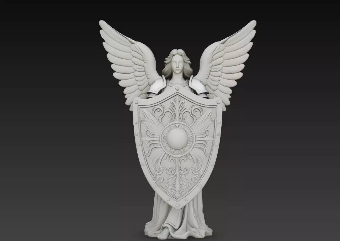 Serene Archangel Shield Statue Winged Guardian STL 3D print model