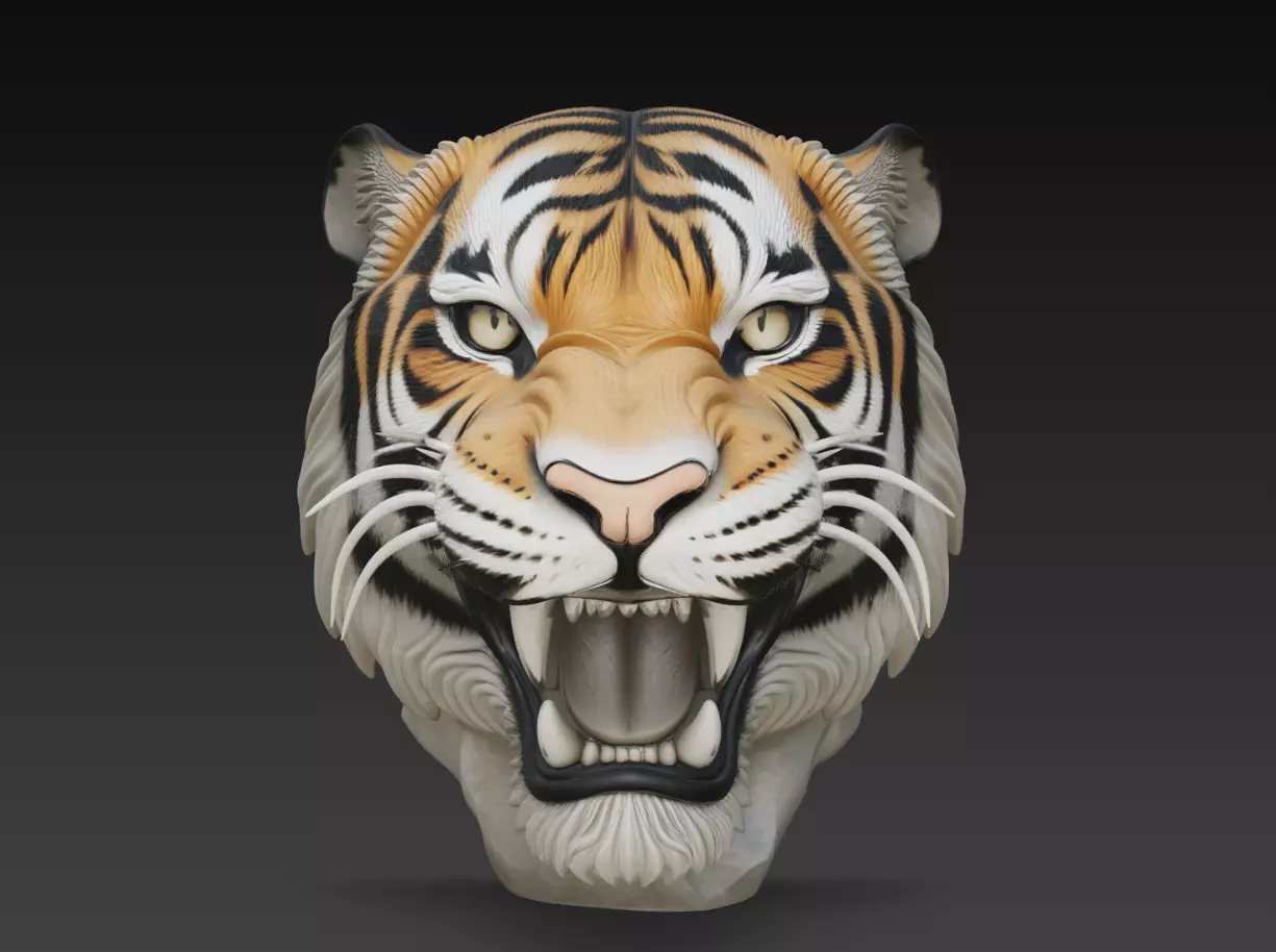 Roaring Tiger Head STL Wildlife Wall Sculpture Model 3D print model