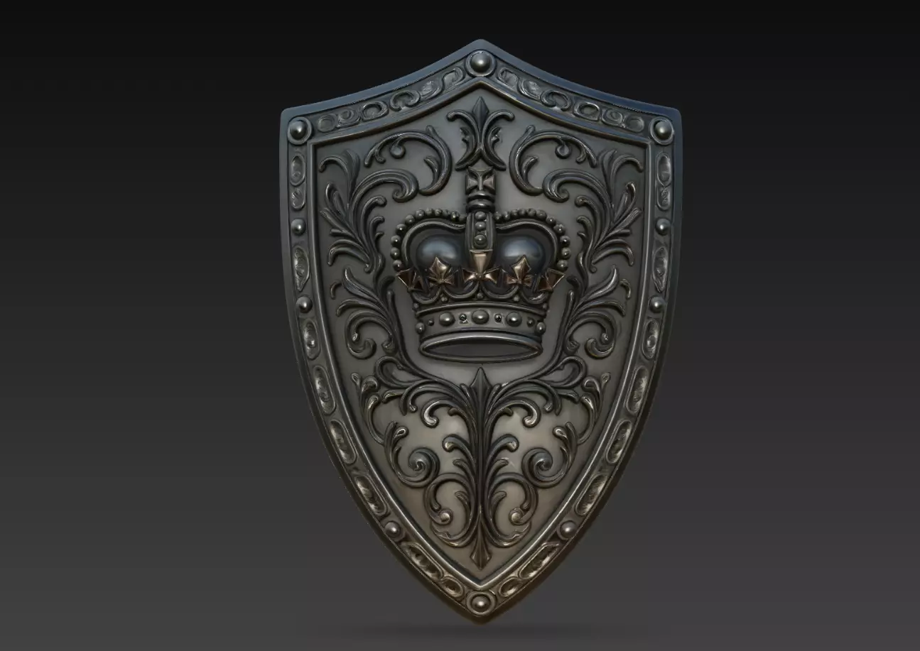 Royal Crown Shield Relief Elegant Medieval Crest STL 3D print model