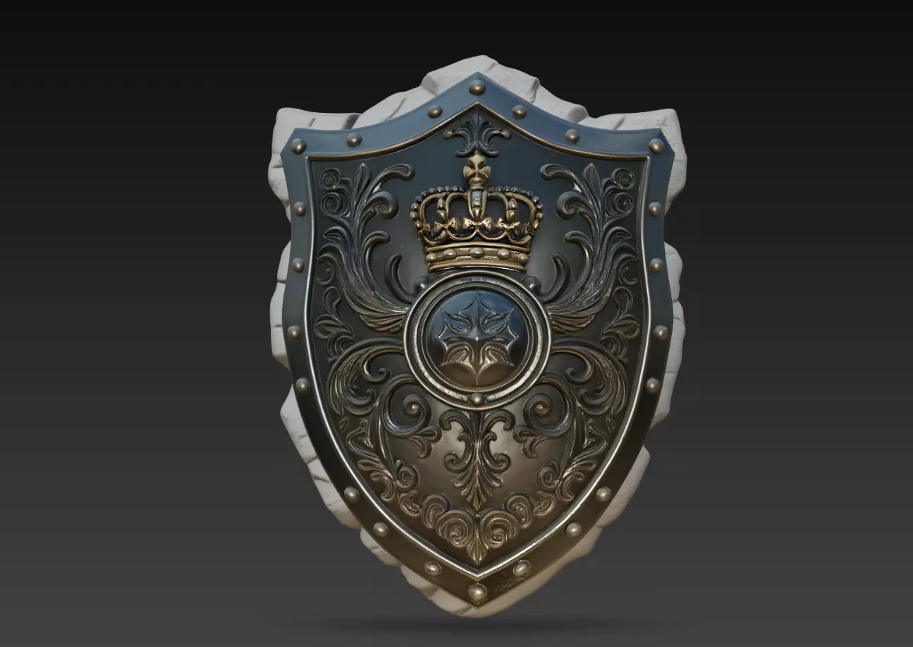 Royal Crown Shield Relief Ornate Medieval Crest STL 3D print model