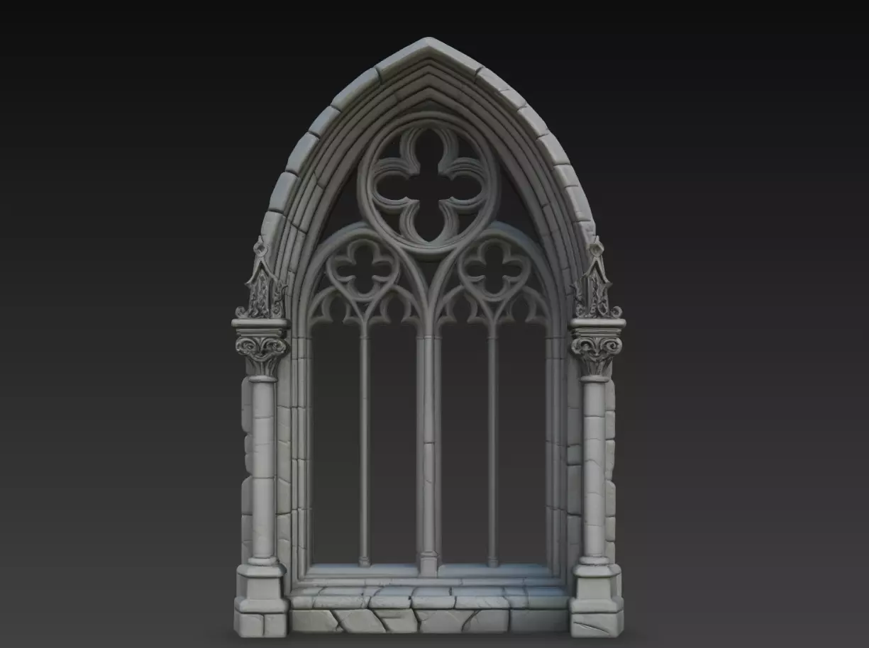 Gothic Triple Tracery Window STL Cathedral Decor Model 3D print model