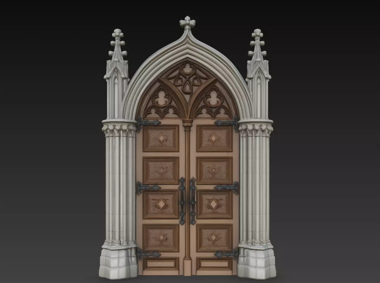 Gothic Pinnacle Double Door STL Cathedral Portal Model 3D print model