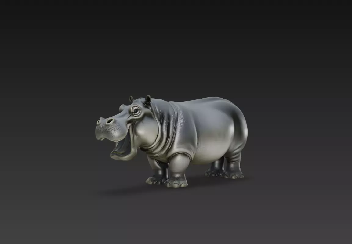 Hippo Animal Sculpture Realistic Hippopotamus 3D Print Model STL 3D print model