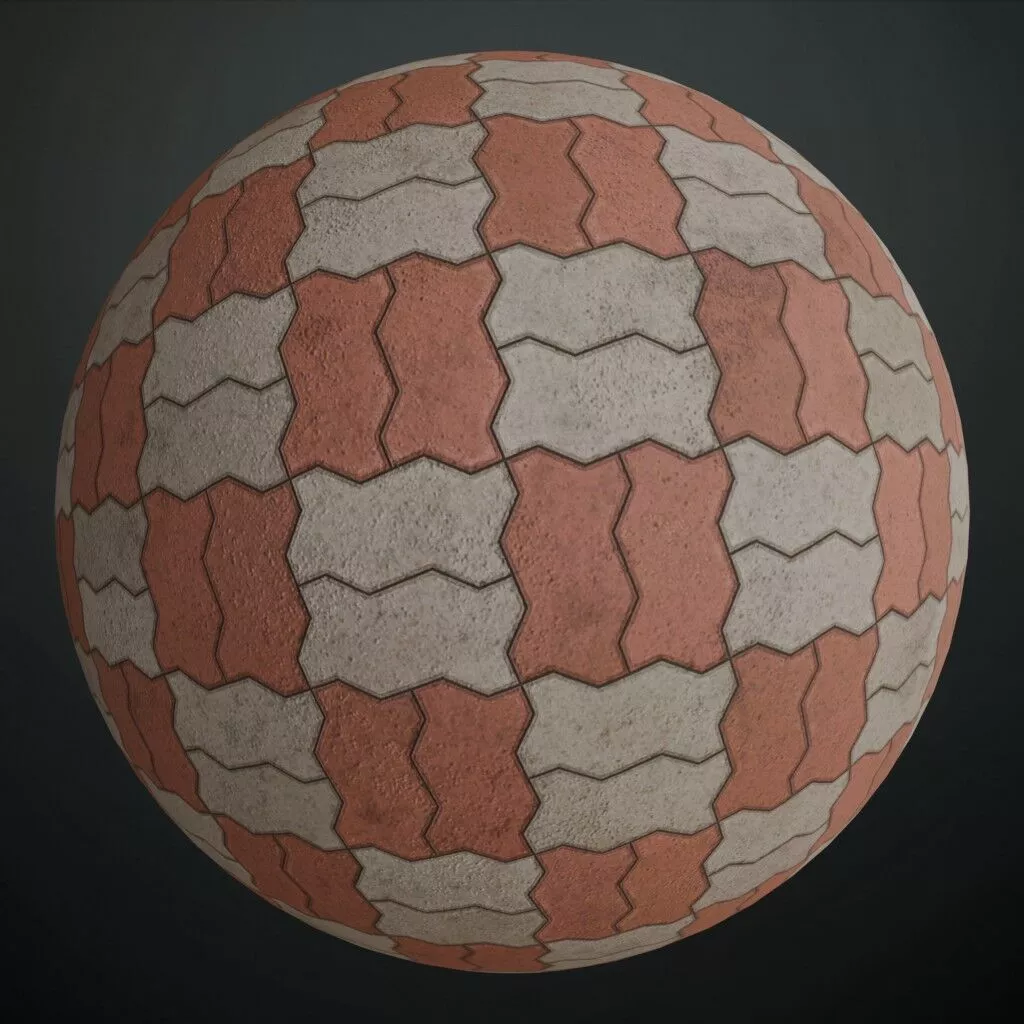 Realistic Basketweave Zigzag Unipaver Blocks Red PBR Seamless Texture