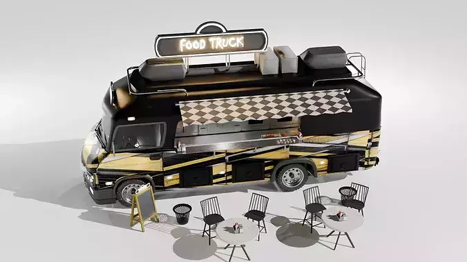 Food Truck Street Food Van Mobile Kitchen  3D model 2