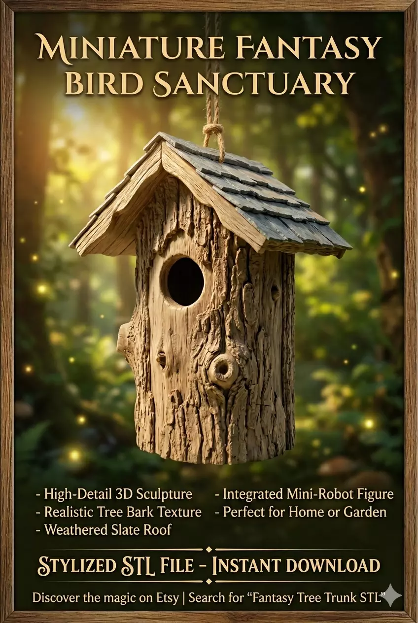 3D STL Printable Tree Trunk Birdhouse-Fantasy Garden Decor 3D print model