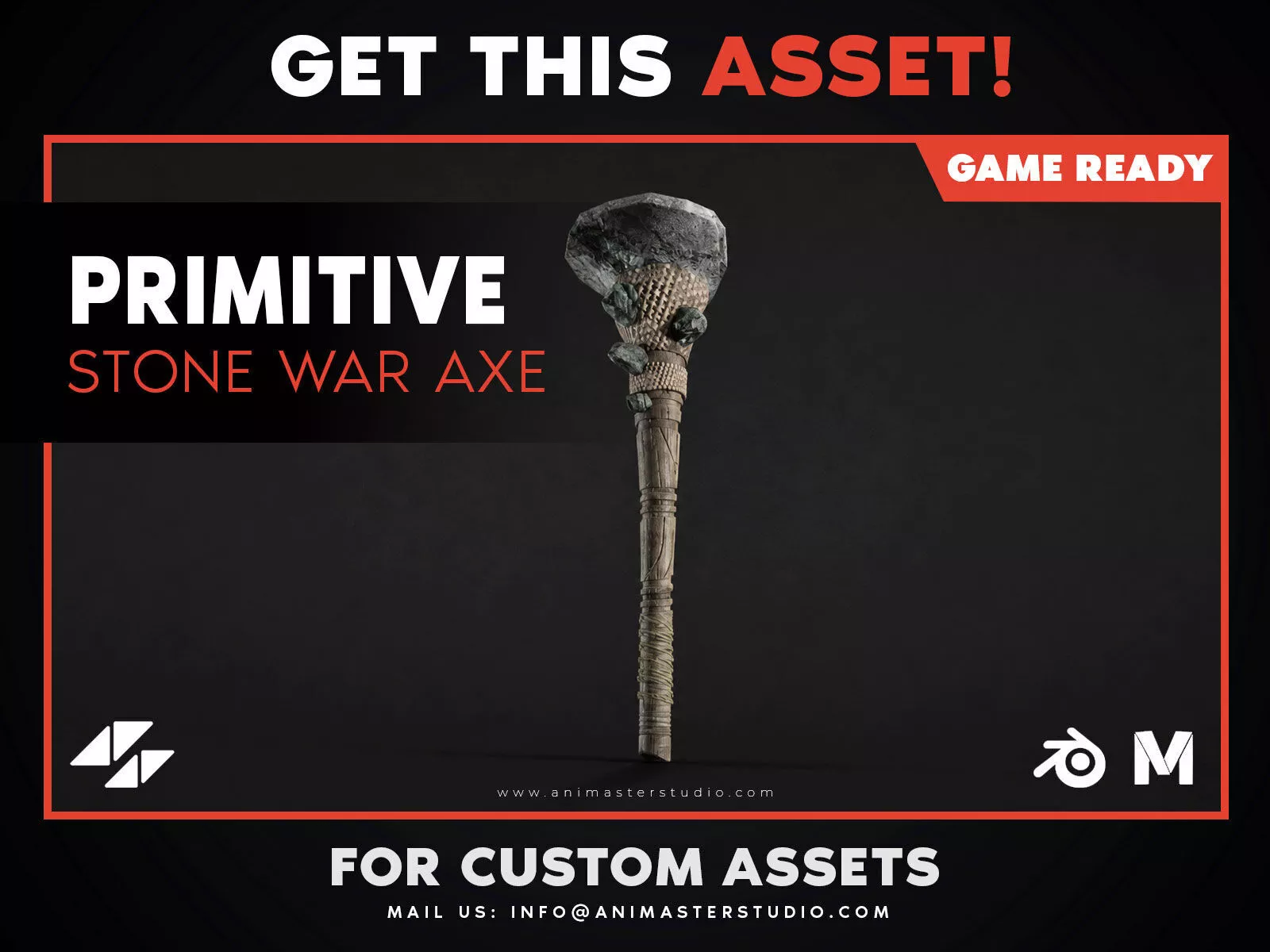 Primitive Stone War Axe Low-poly 3D model