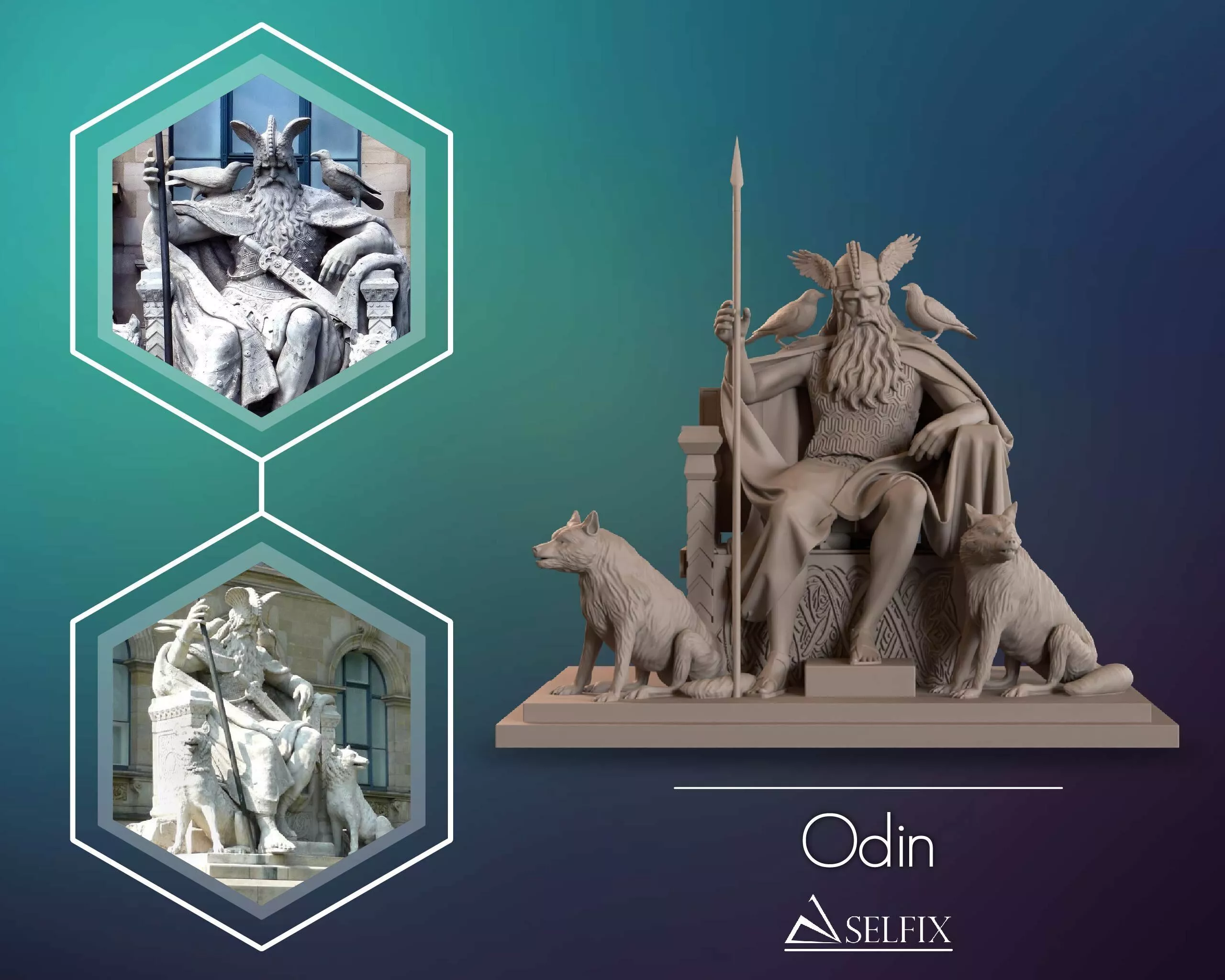 Full Body Sculpture Odin Seated on Throne 3D print model