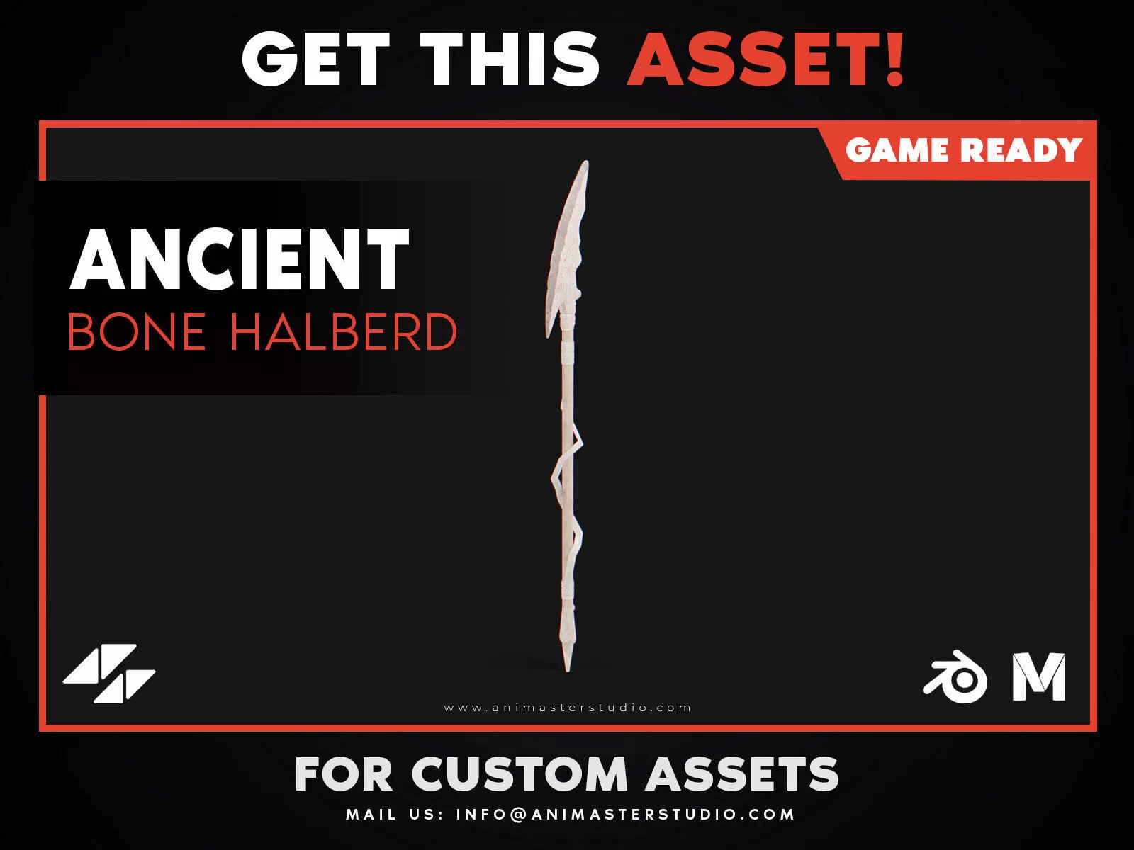 Ancient Fantasy Bone Halberd Low-poly 3D model