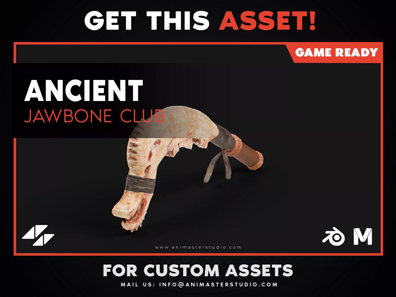 Ancient Fantasy Jawbone Club Low-poly 3D model