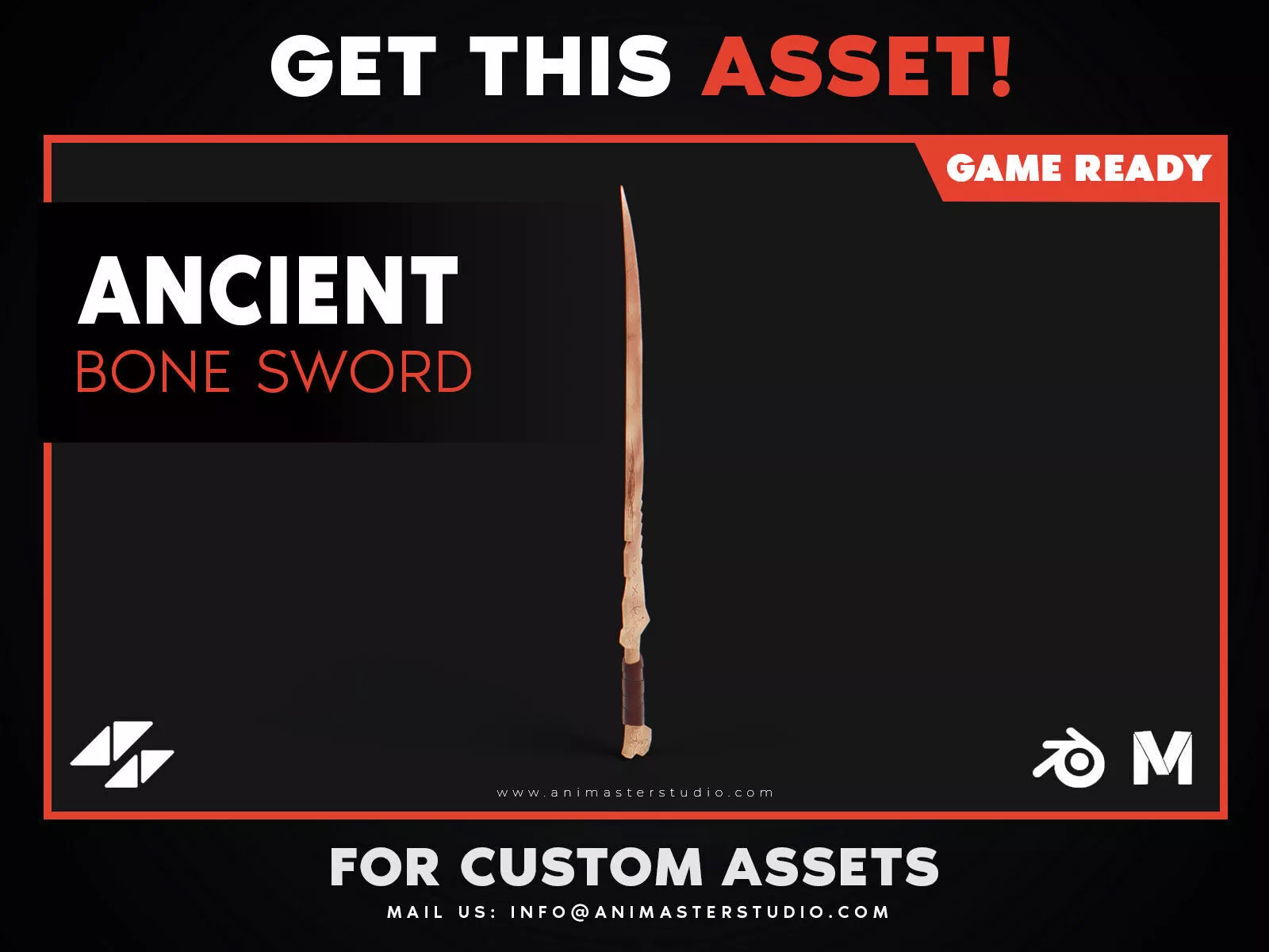 Ancient Fantasy Bone Sword v2 Low-poly 3D model