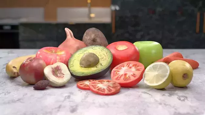 Photorealistic Fruit and Vegetable Pack PBR High and Low Poly