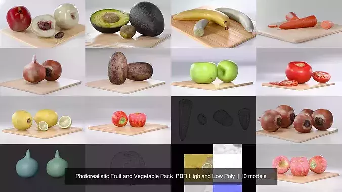 Photorealistic Fruit and Vegetable Pack  PBR High and Low Poly 2