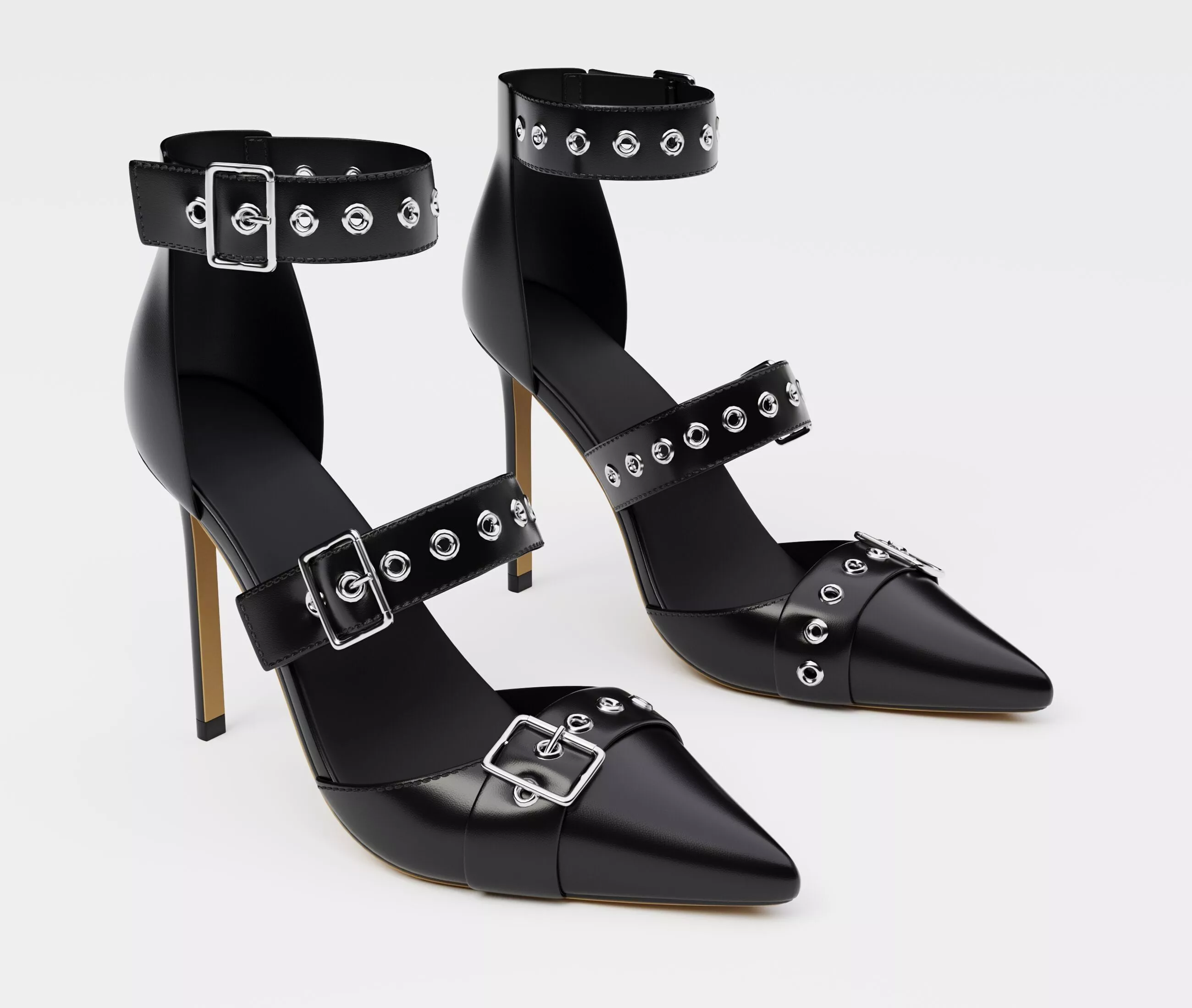 Black punk gothic strapped high heels Low-poly 3D model