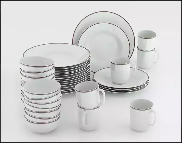 Tableware set of dishes and cups 3D model