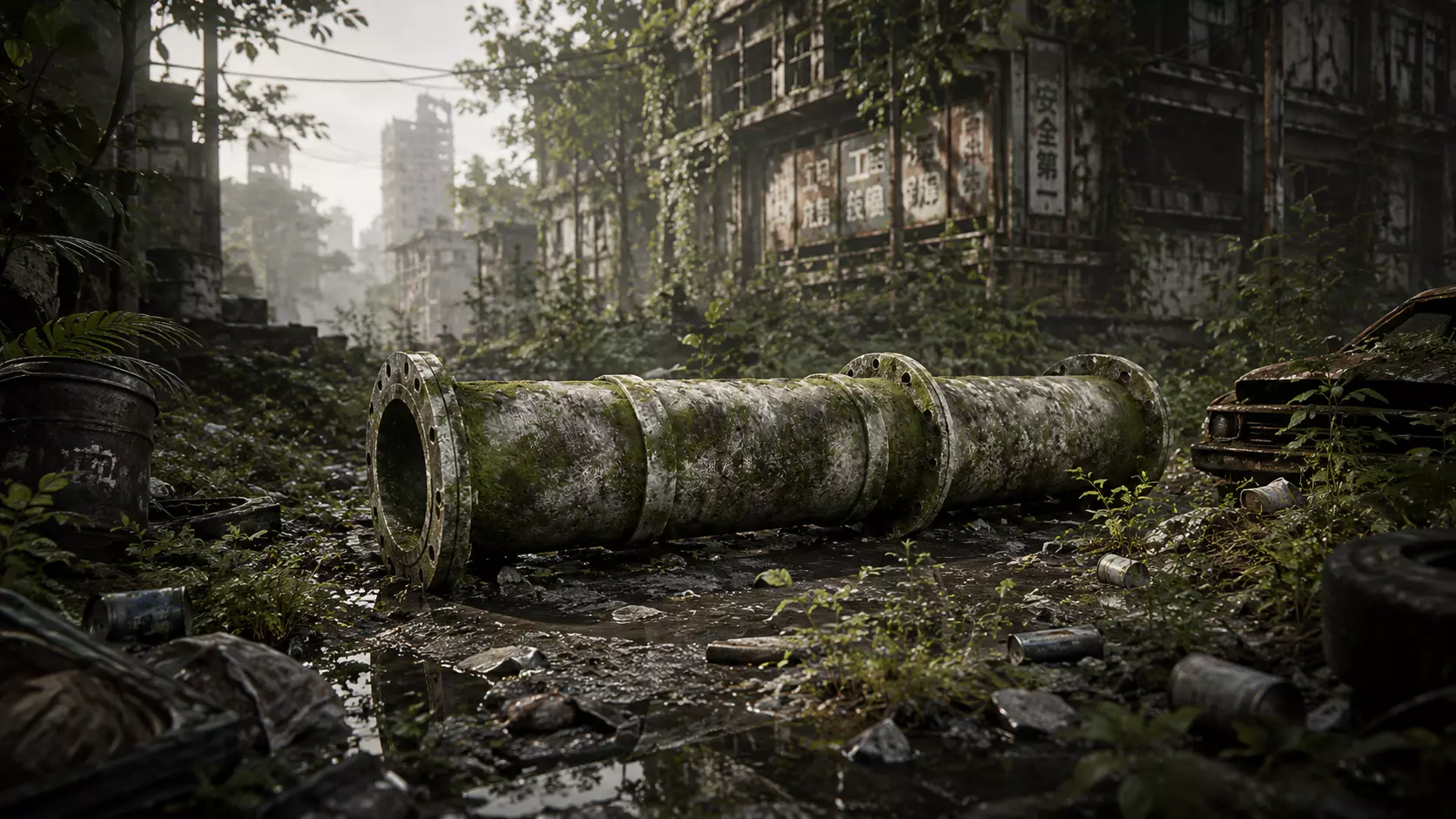 Mossy Industrial Metal Pipe PBR Game Ready 3D Model Low-poly 3D model